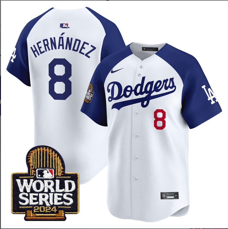 Men MLB Los Angeles Dodgers 8 Hernandez white 2024 World Series Champions Patch Limited Jersey20241105 style 2